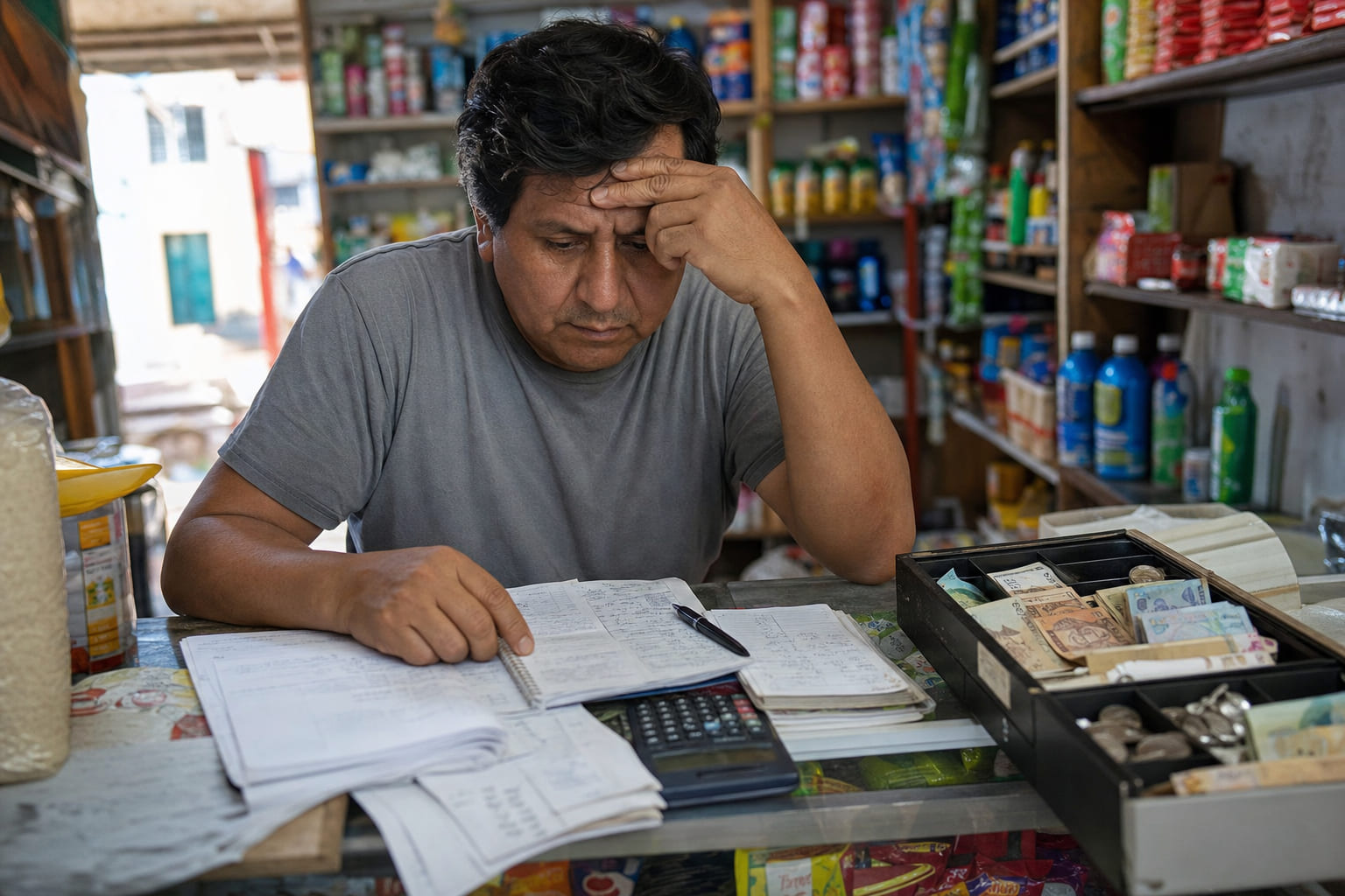 Bodeguero en Trujillo preocupado por el desorden de su negocio